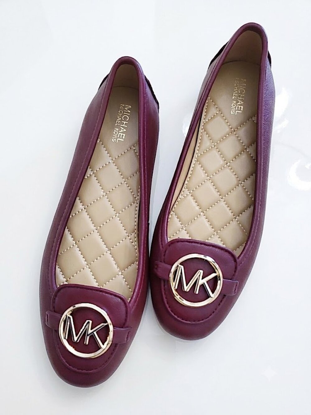 Michael Michael Kors Lillie Moccasin Flats Gold-tone MK Medallion Deep Berry 6